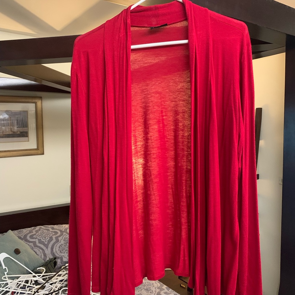 Red knit cardigan